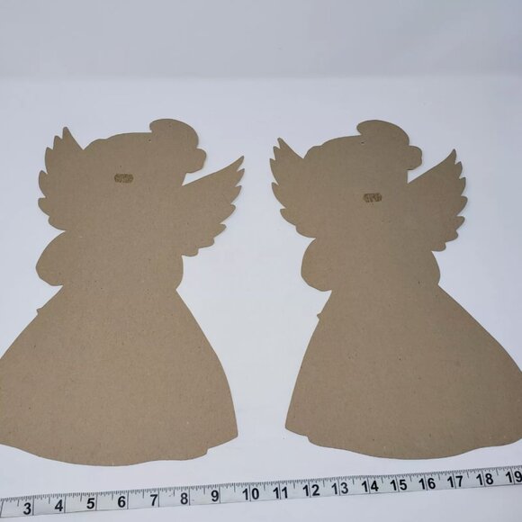 Vtg (2) Diecut Cardboard Angel USA Christmas Angelic Girl Plays Trumpet Horn - Picture 7 of 7